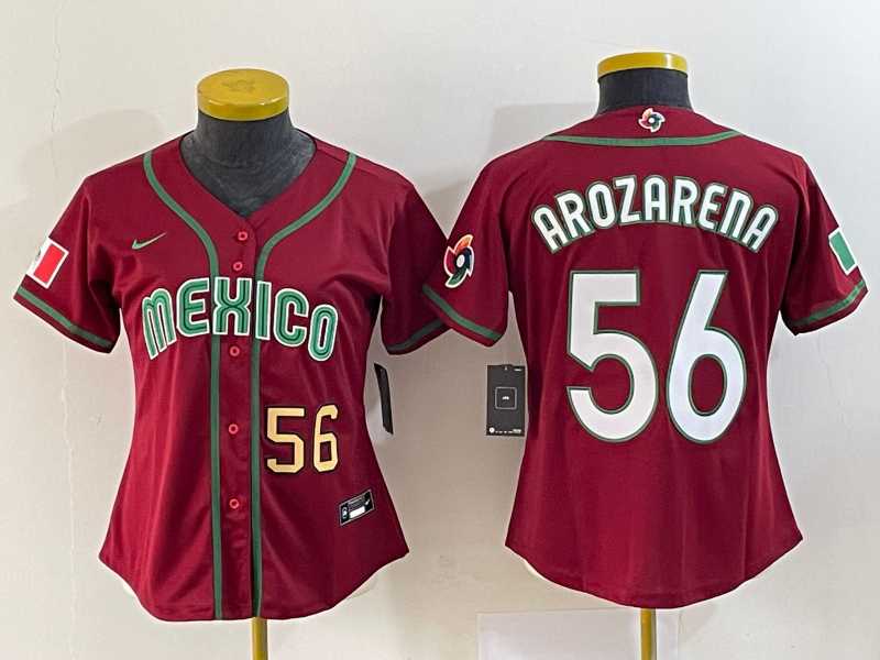 Womens Mexico Baseball #56 Randy Arozarena Number 2023 Red World Classic Stitched Jersey 3->2023 world baseball classic->MLB Jersey